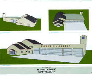 Courtesy NCA  An illustrated concept of the front of the proposed Killington Public Safety building. The multiuse building is designed to house the volunteer fire department, search and rescue and town police department with room for expansion. Voters will be asked to approve the plans in March.