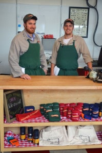 Pictured left to right, Nick DeLauri and JD Sharp standing at the counter of the new vermont butcher shop in Rutland